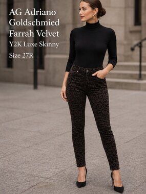 AG Adriano Goldschmied Farrah Velvet Animal Print Skinny Ankle Jeans SZ27R